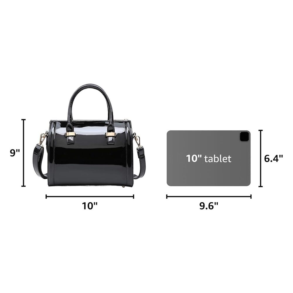 Shiny Patent Faux Leather Handbags Barrel Top Handle Purse Satchel Bag Shoulder - Picture 3 of 7